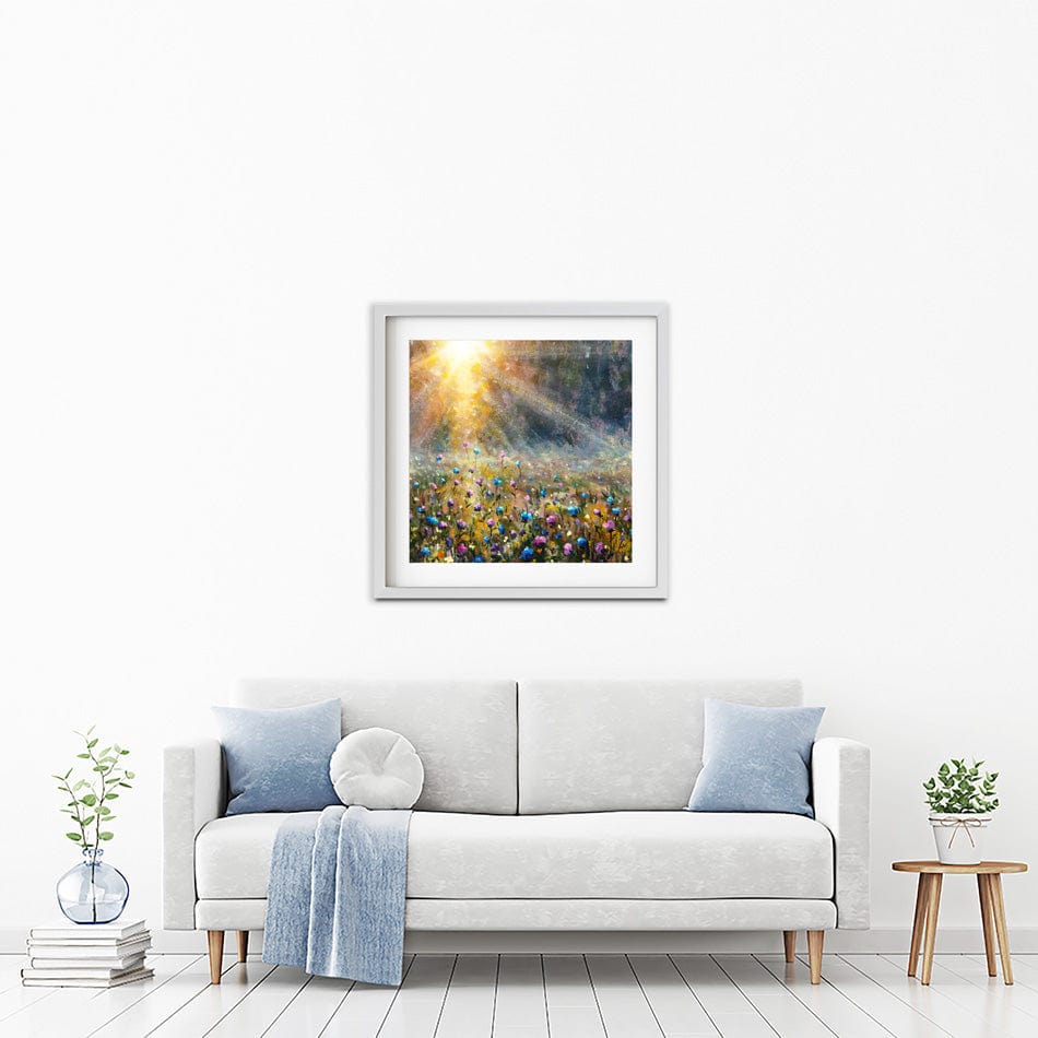 Wildflower Field At Sunrise Square Framed Art Print wall art product Valery Rybakow / Shutterstock