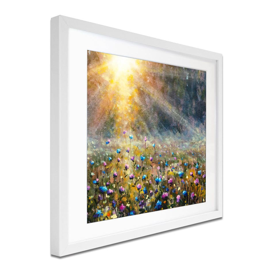 Wildflower Field At Sunrise Square Framed Art Print wall art product Valery Rybakow / Shutterstock