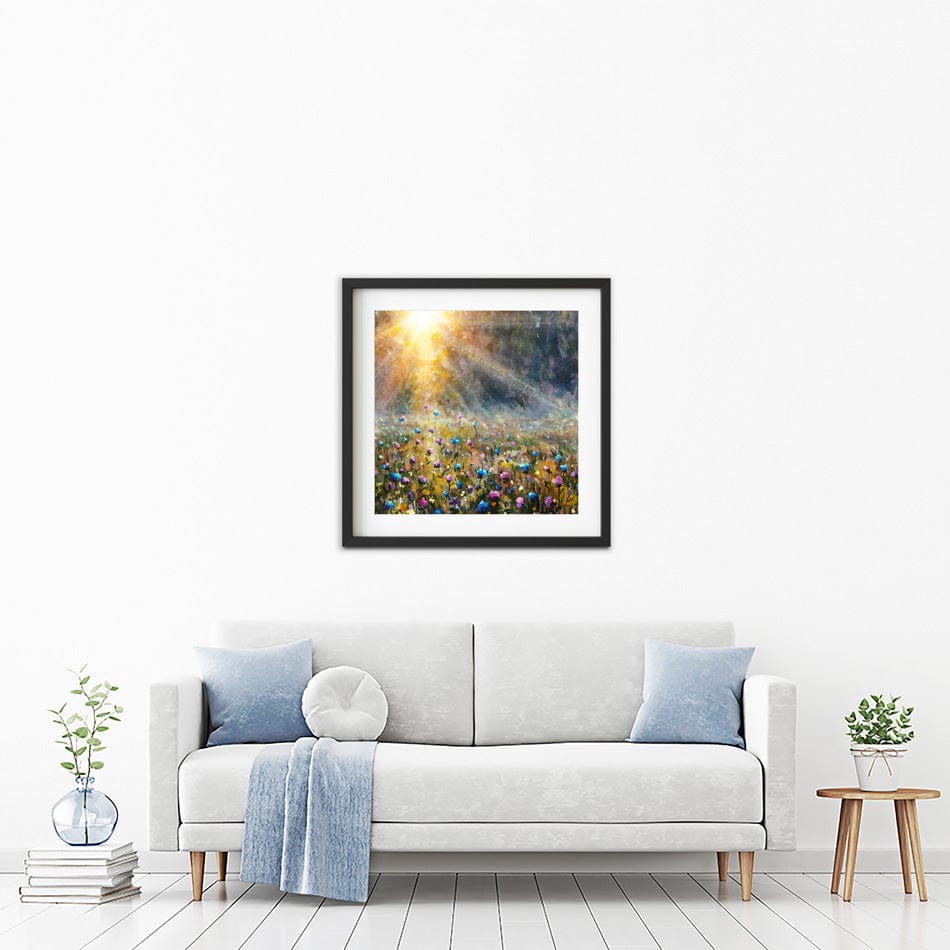 Wildflower Field At Sunrise Square Framed Art Print wall art product Valery Rybakow / Shutterstock