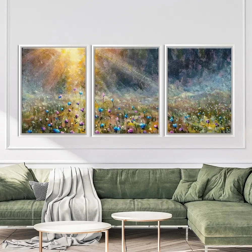 Wildflower Field At Sunrise Trio Canvas Print Wildflower Field At Sunrise Trio Canvas Print wall art product Valery Rybakow / Shutterstock