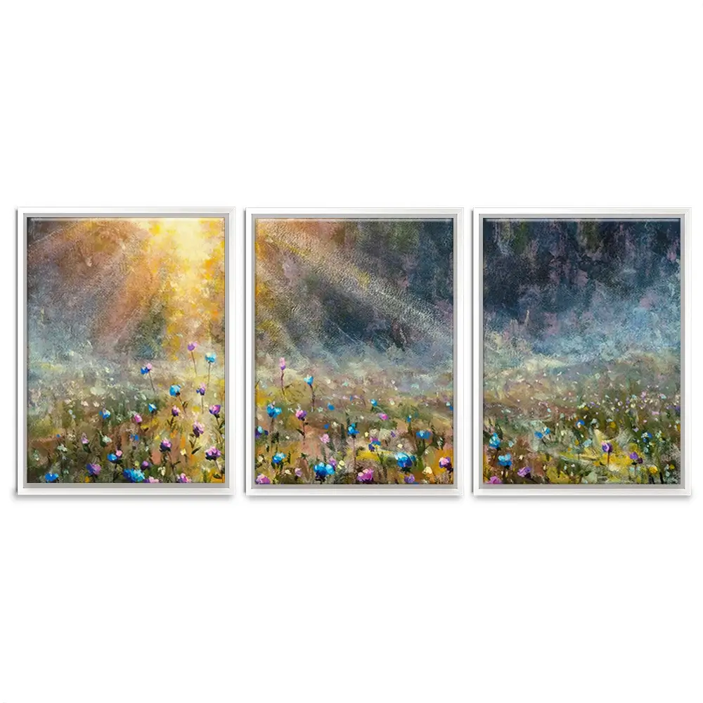 Wildflower Field At Sunrise Trio Canvas Print Wildflower Field At Sunrise Trio Canvas Print wall art product Valery Rybakow / Shutterstock