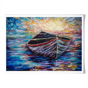 Wooden Boat At Sunrise Art Print Wooden Boat At Sunrise Art Print wall art product Lena Owens - Independent