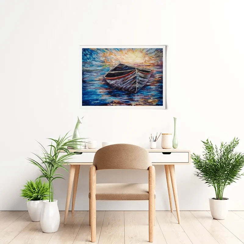 Wooden Boat At Sunrise Art Print Wooden Boat At Sunrise Art Print wall art product Lena Owens - Independent