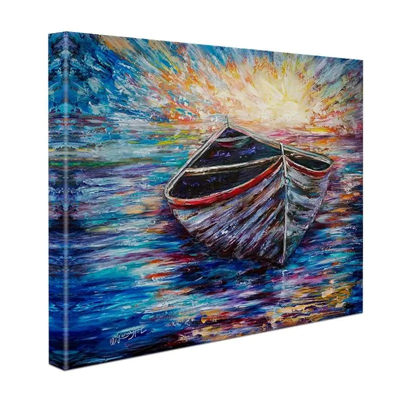 Wooden Boat At Sunrise Canvas Print Wooden Boat At Sunrise Canvas Print wall art product Lena Owens - Independent