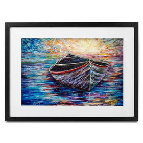 Wooden Boat At Sunrise Framed Art Print Wooden Boat At Sunrise Framed Art Print wall art product Lena Owens - Independent
