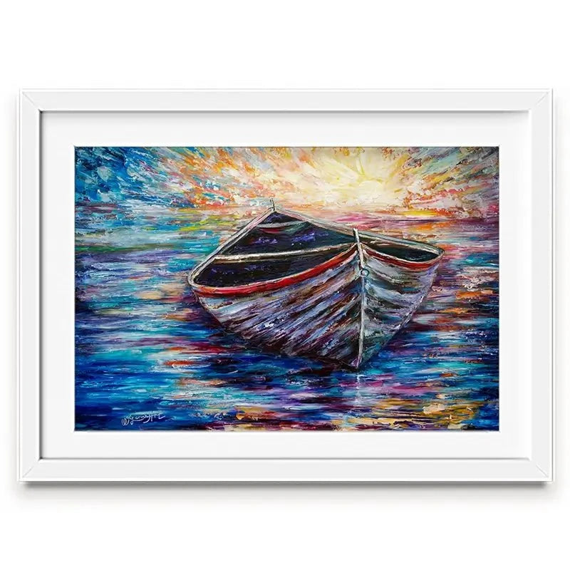 Wooden Boat At Sunrise Framed Art Print Wooden Boat At Sunrise Framed Art Print wall art product Lena Owens - Independent