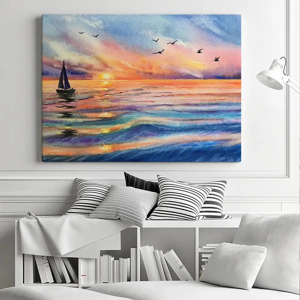 Yacht At Sunset Canvas Print Yacht At Sunset Canvas Print wall art product EL_Art / Shutterstock