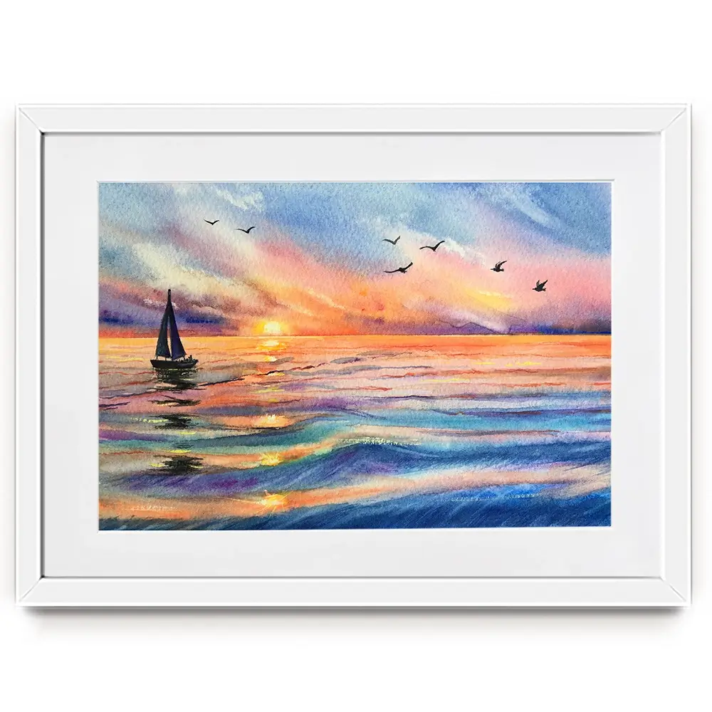 Yacht At Sunset Framed Art Print Yacht At Sunset Framed Art Print wall art product EL_Art / Shutterstock