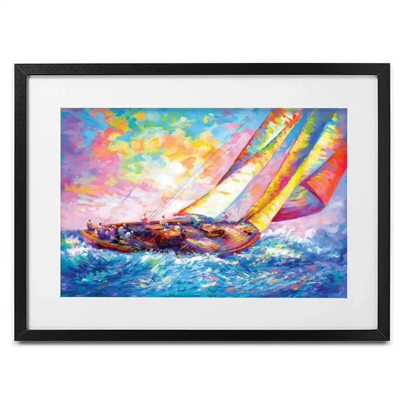 Yacht Sailing In A Race Framed Art Print Yacht Sailing In A Race Framed Art Print wall art product Leon Devenice