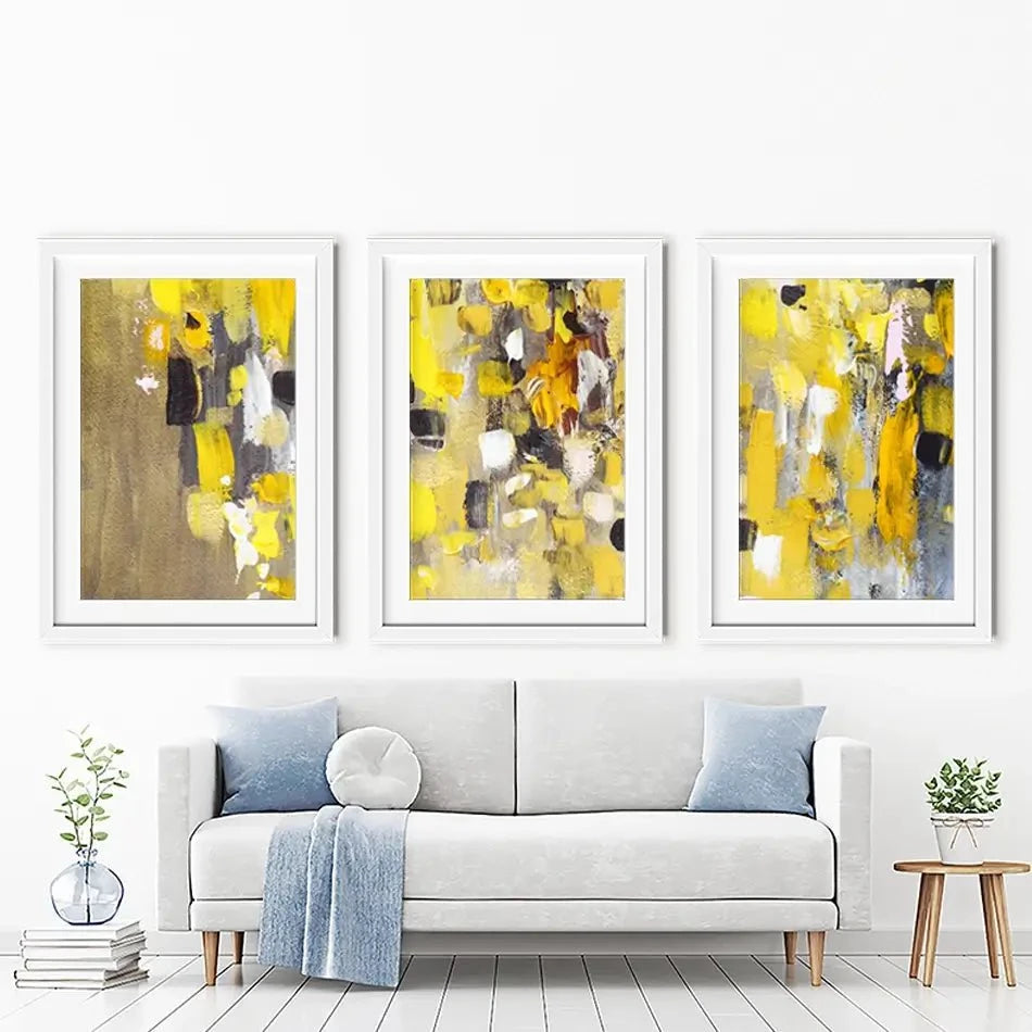 Yellow Abstract Framed Art Print Trio Yellow Abstract Framed Art Print Trio wall art product Anna Selina / Shutterstock