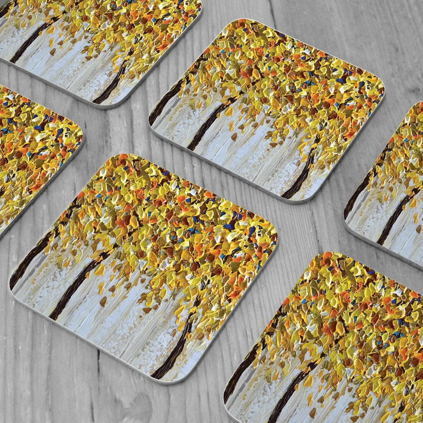 Yellow Trees Coaster Set Rainbow Soul Tree Coaster Set | Rainbow Soul Tree Art Coasters wall art product Olga Tkachyk