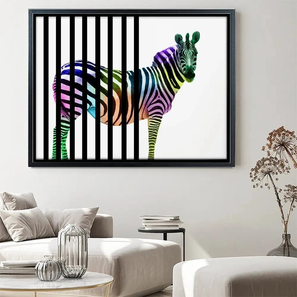 Zebra Behind Bars Canvas Print Zebra Behind Bars Canvas Print wall art product Eavaz / Shutterstock