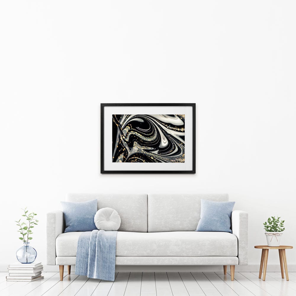 Black Marble Swirls Framed Art Print wall art product CARACOLLA / Shutterstock