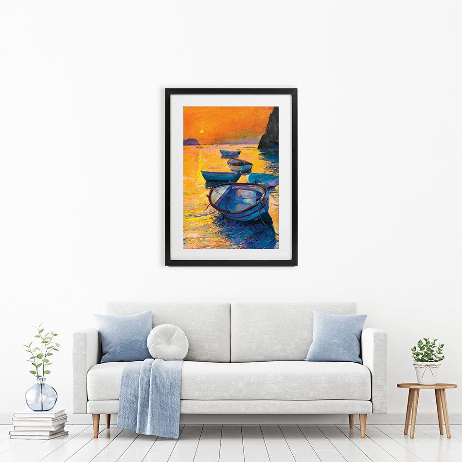 Boats At Sunset Framed Art Print wall art product Ivailo Nikolov / Shutterstock