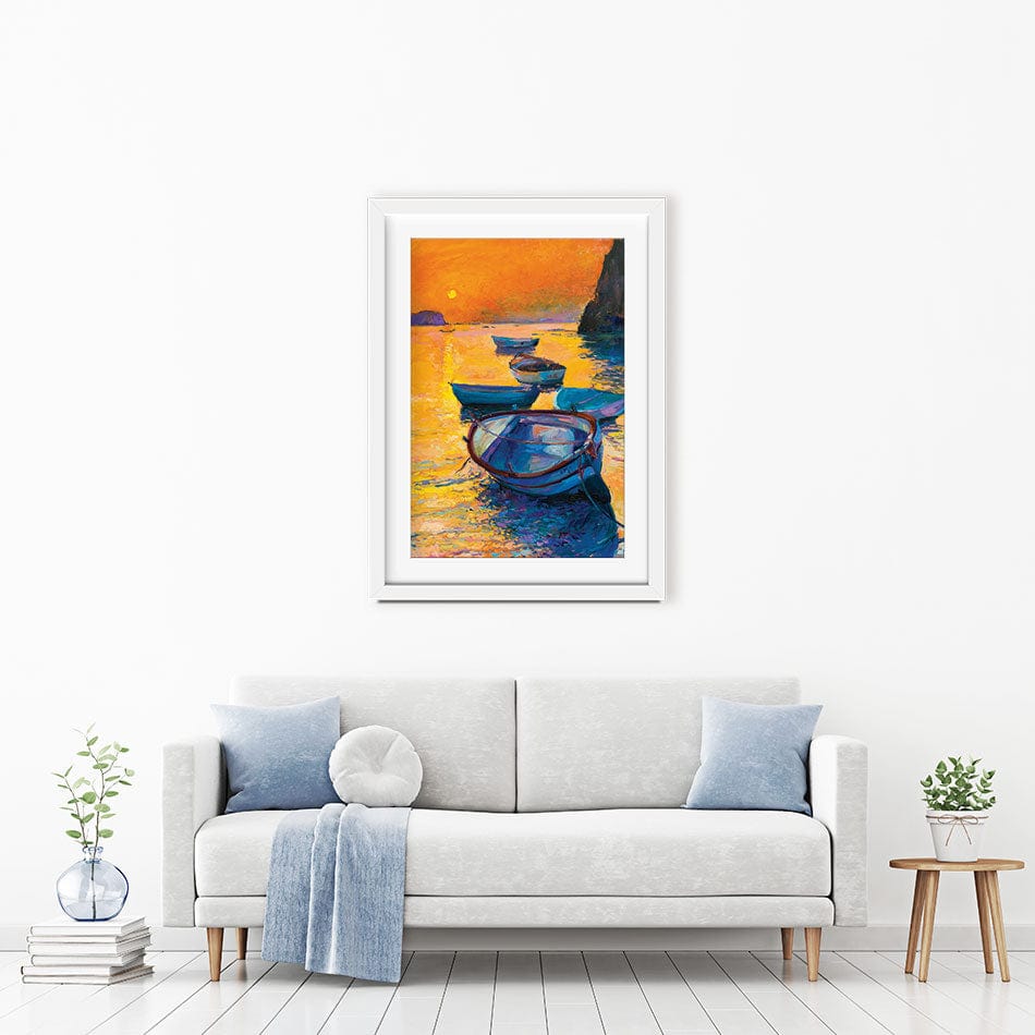 Boats At Sunset Framed Art Print wall art product Ivailo Nikolov / Shutterstock