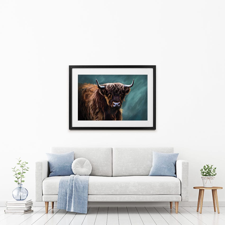 Chocolate Brown Highland Cow Framed Art Print wall art product Josephina Popova / Shutterstock
