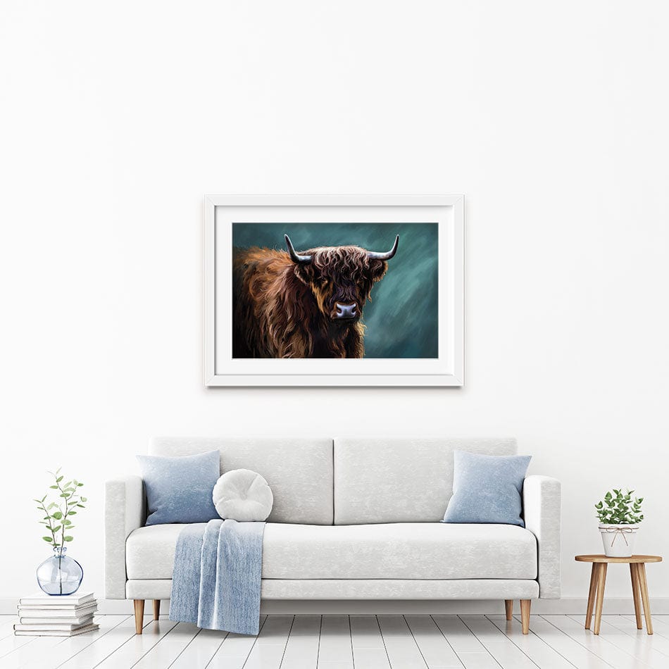 Chocolate Brown Highland Cow Framed Art Print wall art product Josephina Popova / Shutterstock