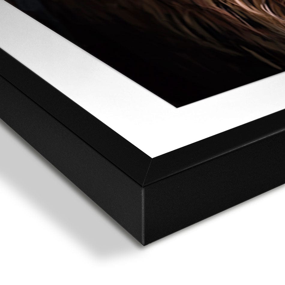 Chocolate Brown Highland Cow Framed Art Print wall art product Josephina Popova / Shutterstock