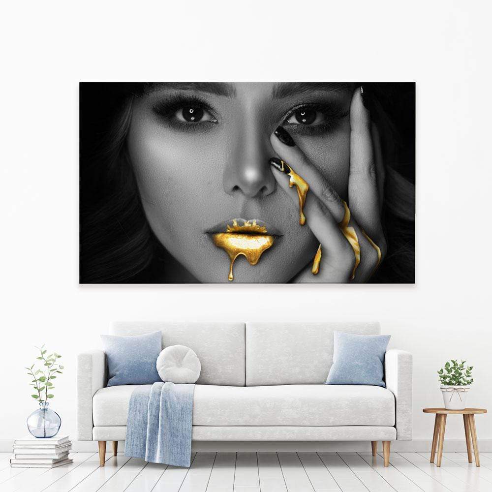 Dripping Golden Lips Canvas Print wall art product H Cleary / Independent