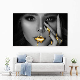 Dripping Golden Lips Canvas Print wall art product H Cleary / Independent