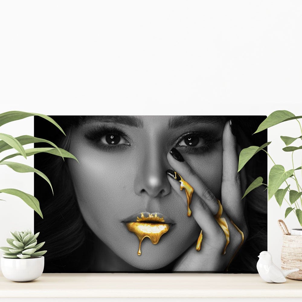Dripping Golden Lips Canvas Print wall art product H Cleary / Independent
