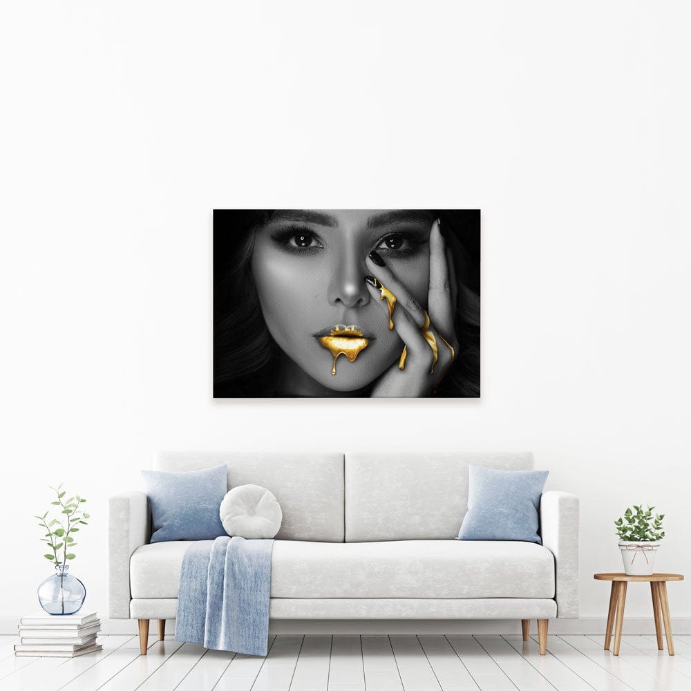 Dripping Golden Lips Canvas Print wall art product H Cleary / Independent