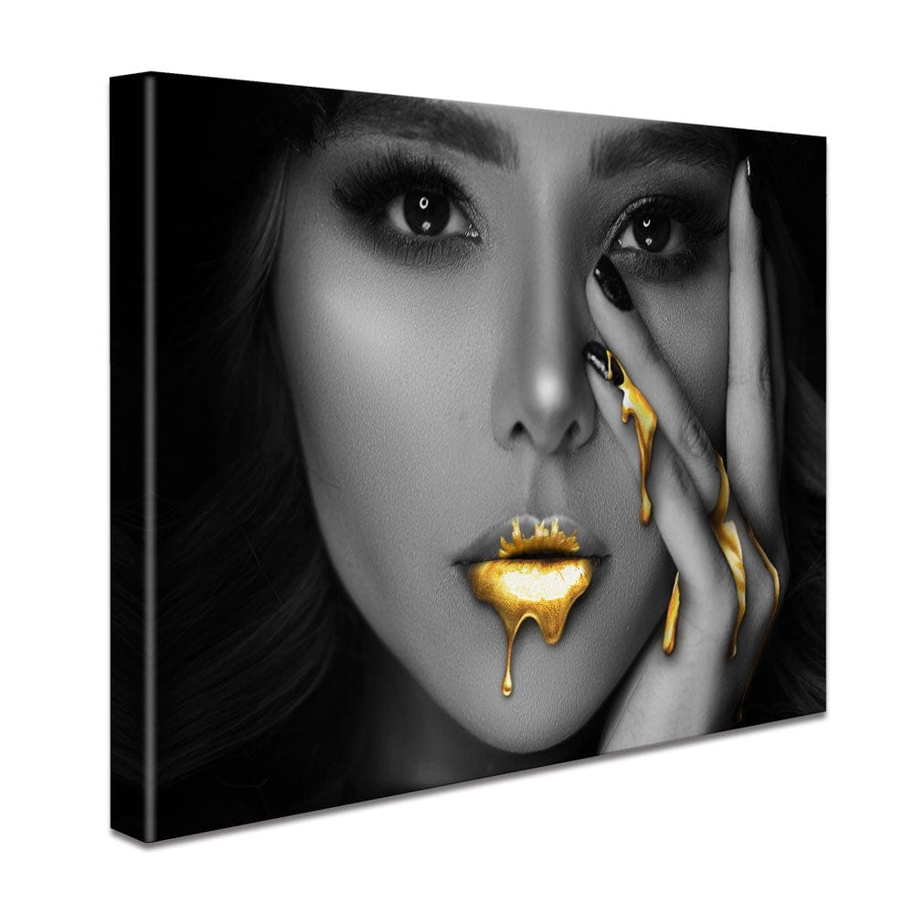 Dripping Golden Lips Canvas Print wall art product H Cleary / Independent