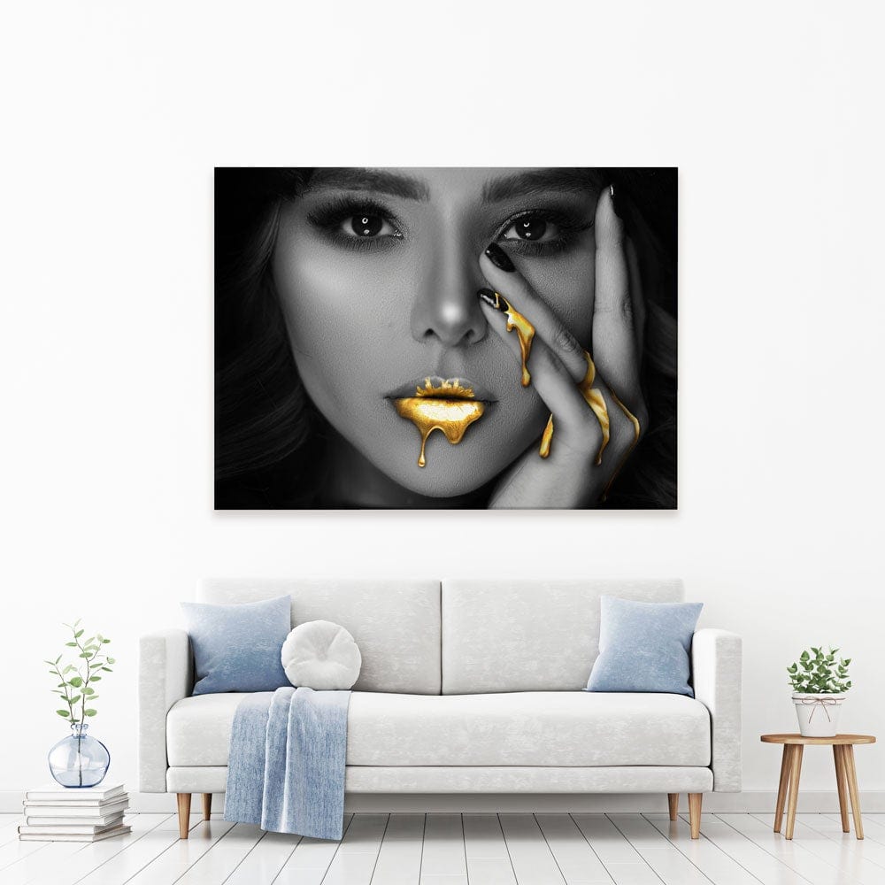 Dripping Golden Lips Canvas Print wall art product H Cleary / Independent