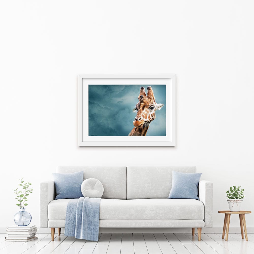 Giraffe In The Clouds Framed Art Print wall art product lisima / Shutterstock