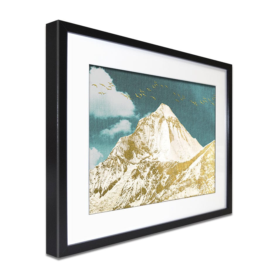 Golden Teal Mountains Framed Art Print wall art product jesseyy / Shutterstock