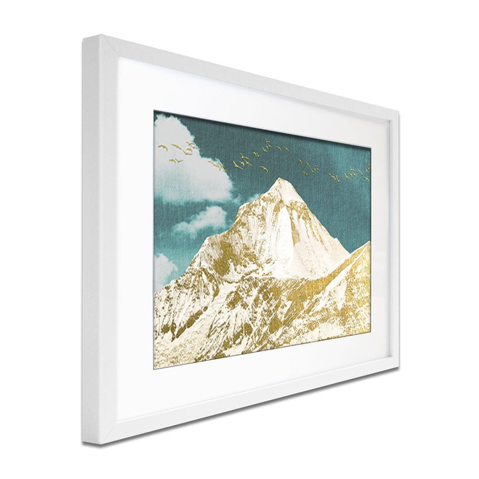 Golden Teal Mountains Framed Art Print wall art product jesseyy / Shutterstock