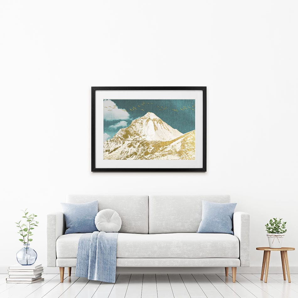 Golden Teal Mountains Framed Art Print wall art product jesseyy / Shutterstock