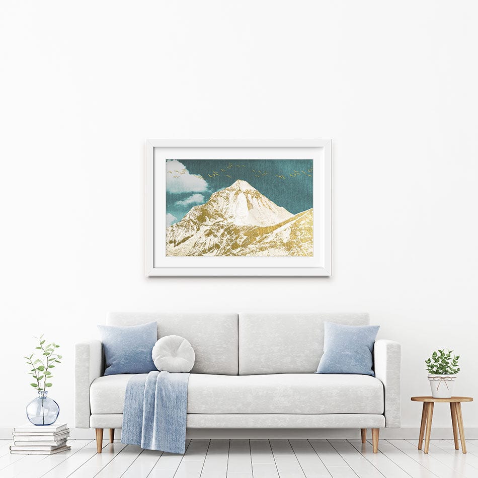 Golden Teal Mountains Framed Art Print wall art product jesseyy / Shutterstock