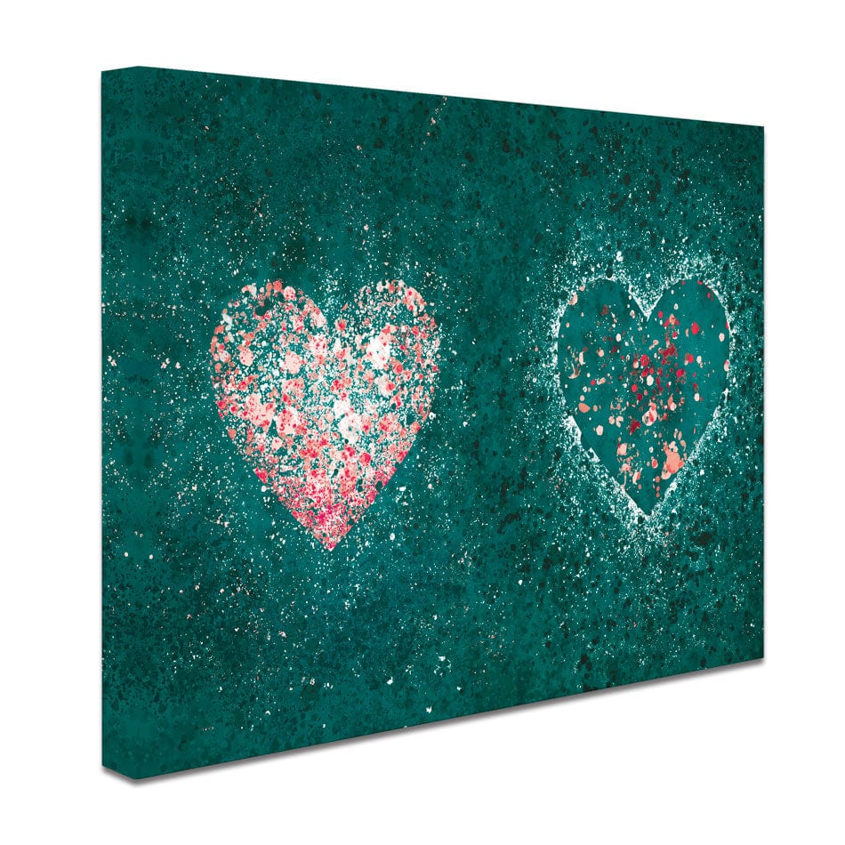 Green Hearts Splatter Canvas Print wall art product J Tonges / Independent