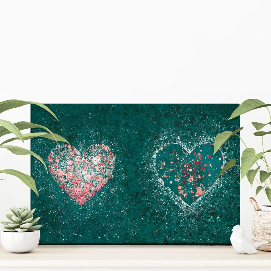 Green Hearts Splatter Canvas Print wall art product J Tonges / Independent