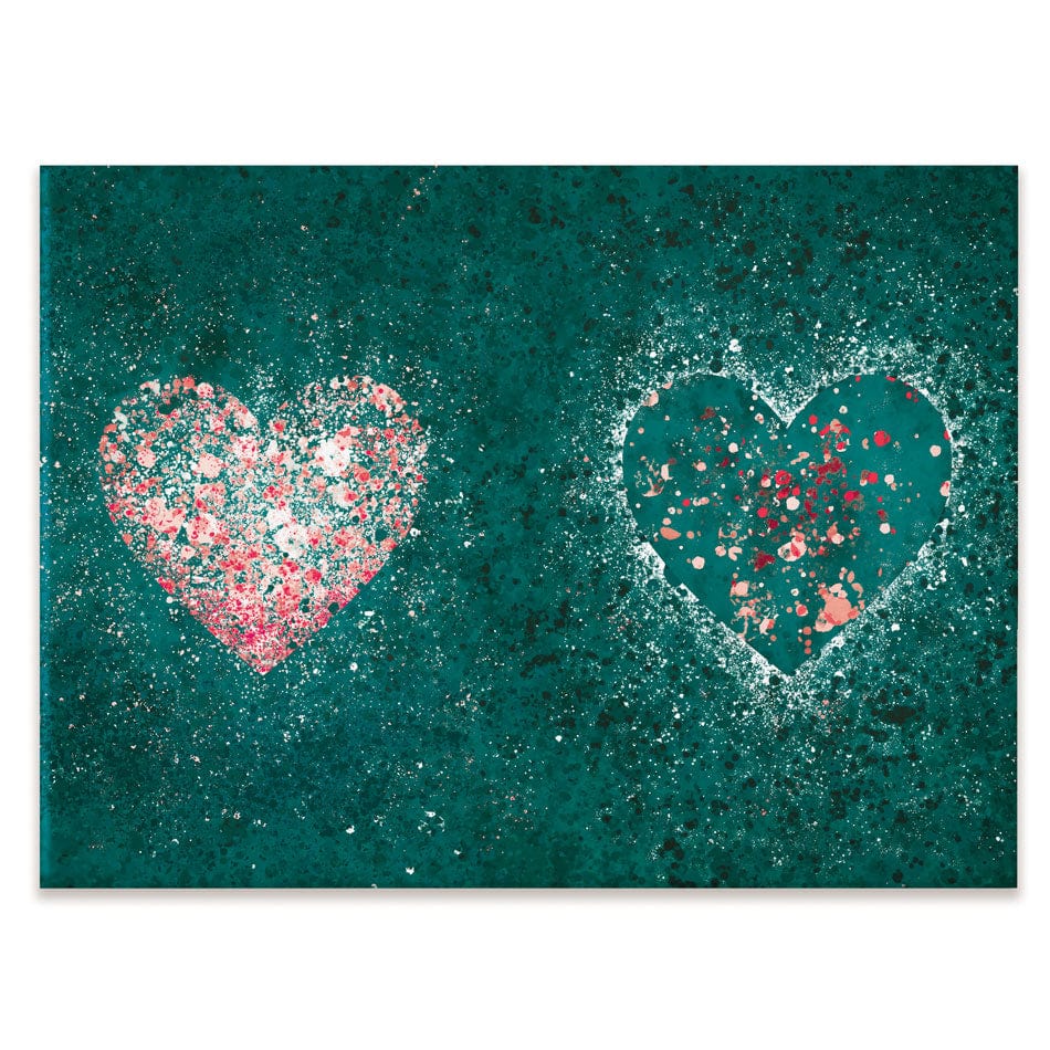Green Hearts Splatter Canvas Print wall art product J Tonges / Independent