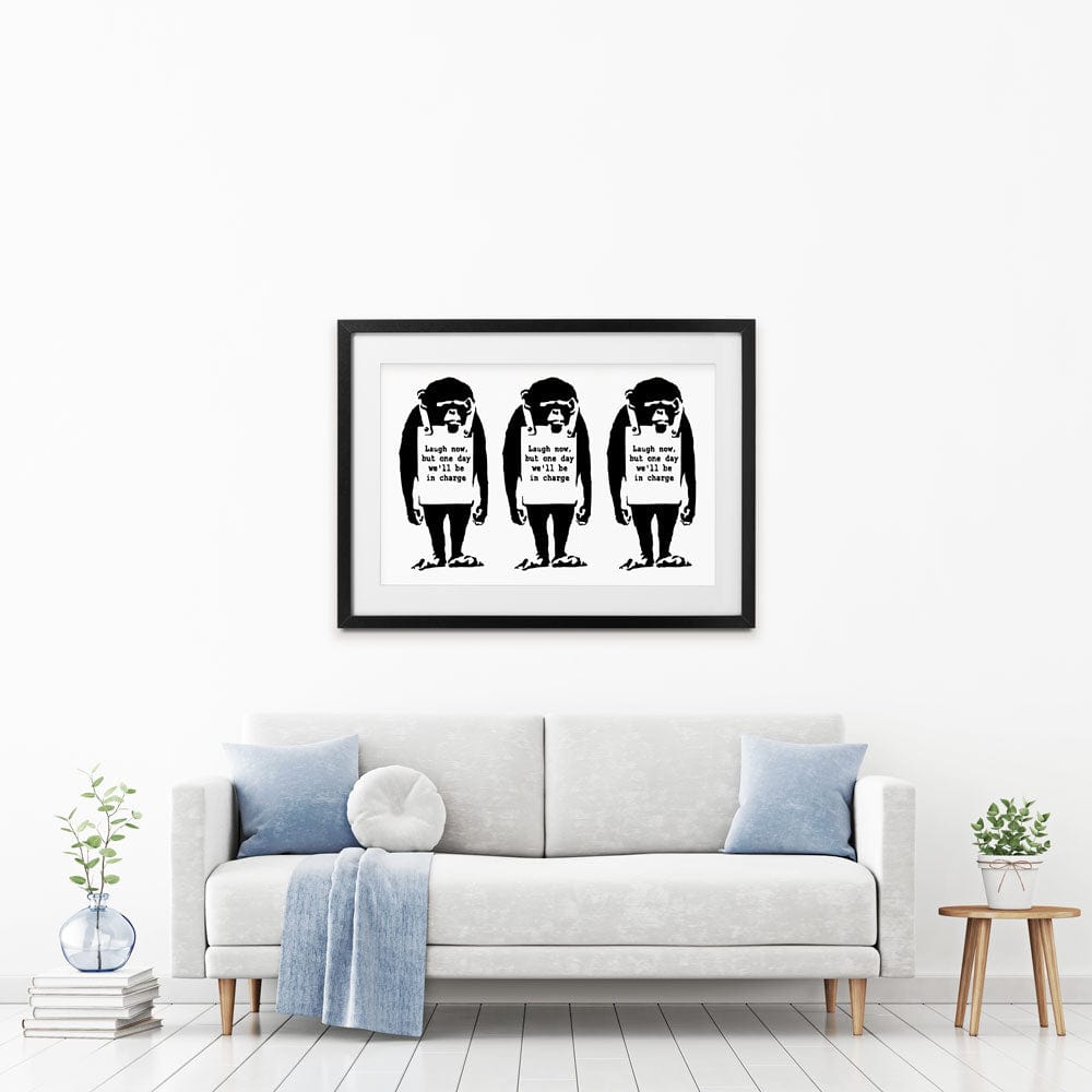 Laugh Now Trio Framed Art Print wall art product Banksy