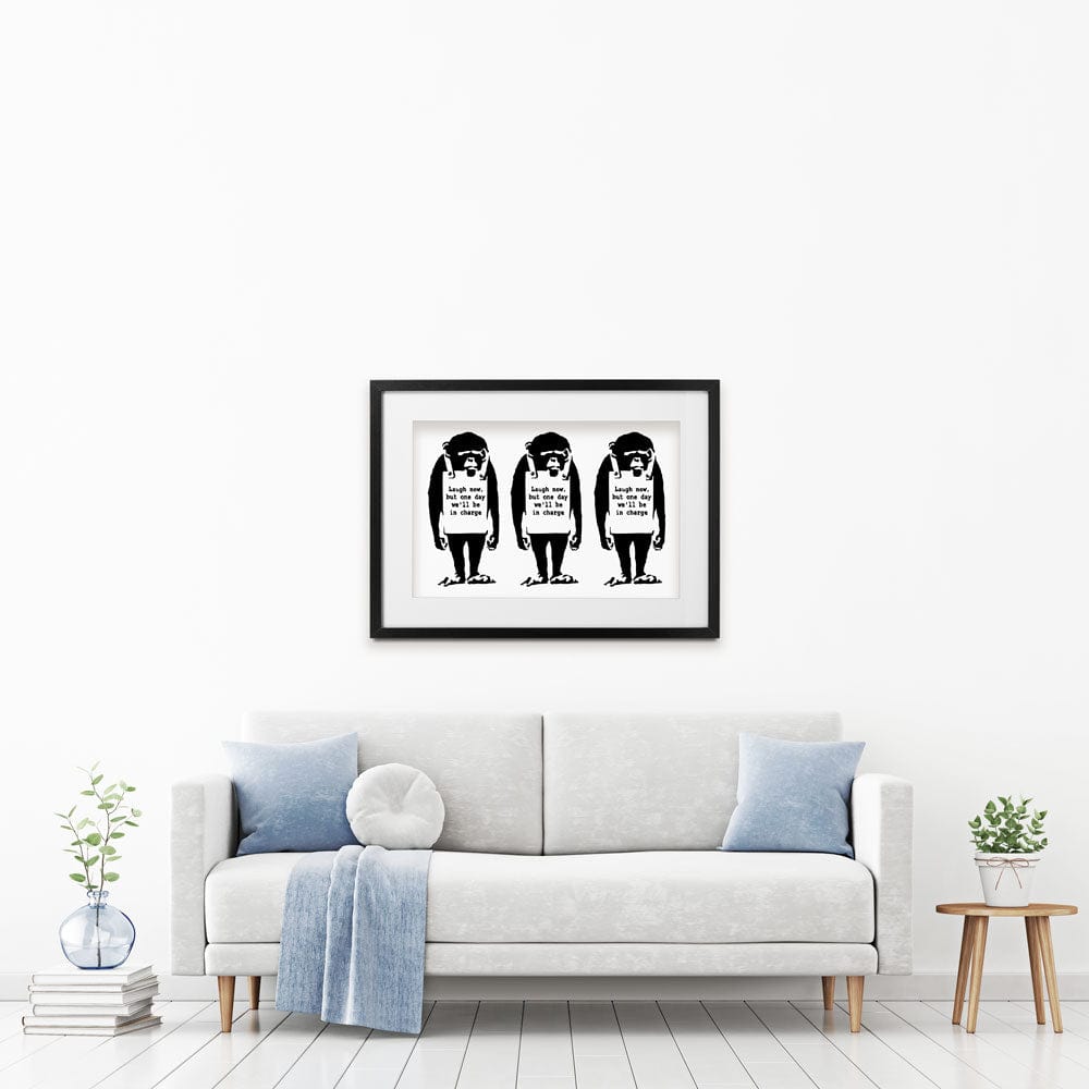 Laugh Now Trio Framed Art Print wall art product Banksy