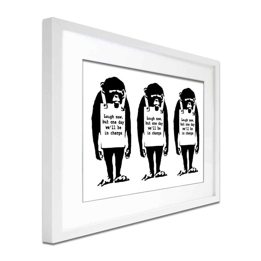 Laugh Now Trio Framed Art Print wall art product Banksy