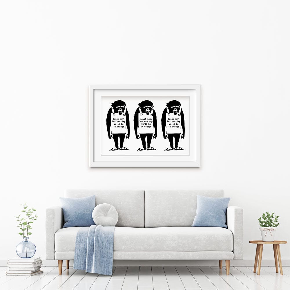 Laugh Now Trio Framed Art Print wall art product Banksy