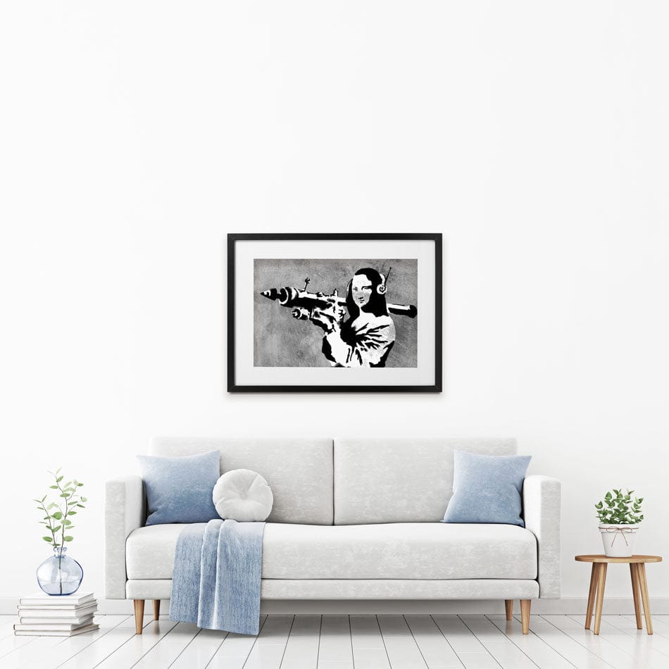 Mona Lisa Rocket Launcher Framed Art Print wall art product Banksy