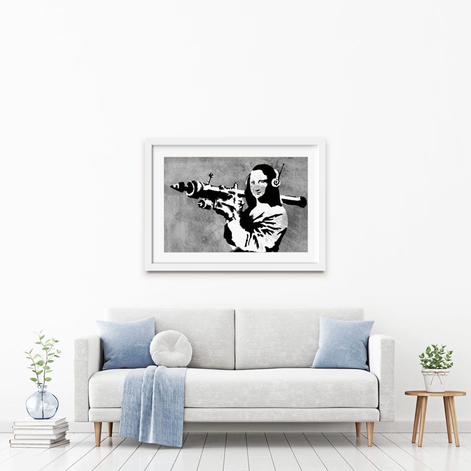 Mona Lisa Rocket Launcher Framed Art Print wall art product Banksy
