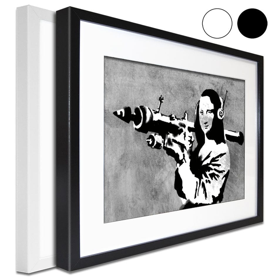 Mona Lisa Rocket Launcher Framed Art Print wall art product Banksy