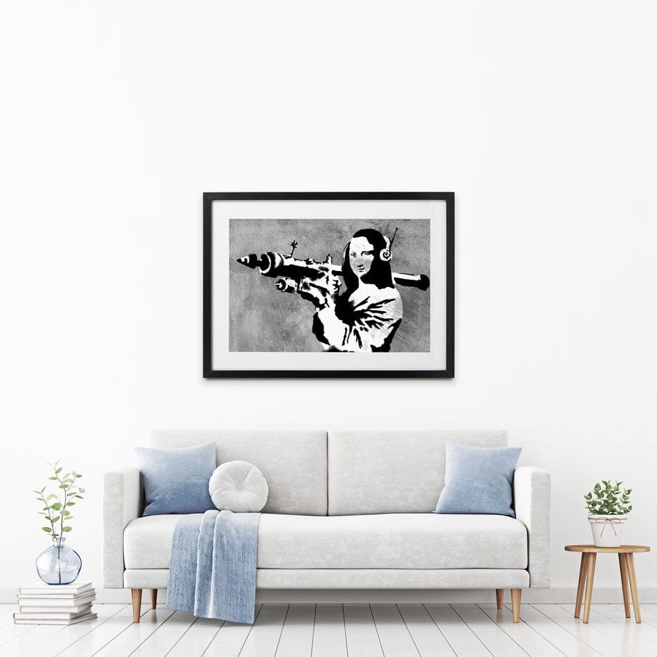 Mona Lisa Rocket Launcher Framed Art Print wall art product Banksy
