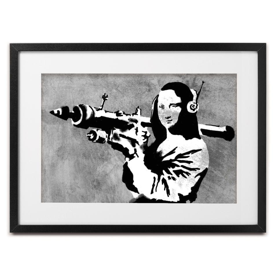 Mona Lisa Rocket Launcher Framed Art Print wall art product Banksy