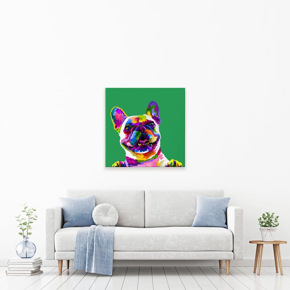 Pop Art Frenchie Square Canvas Print wall art product rainbow zoo / Shutterstock