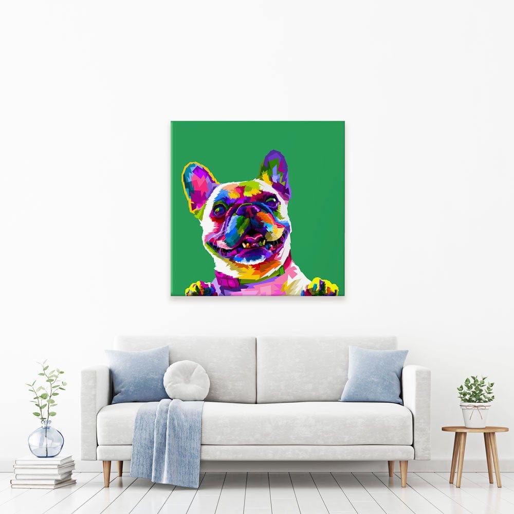 Pop Art Frenchie Square Canvas Print wall art product rainbow zoo / Shutterstock