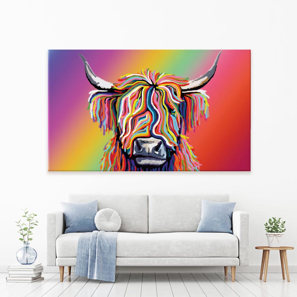 Rainbow Highland Cow Canvas Print wall art product J Merritt / Independent