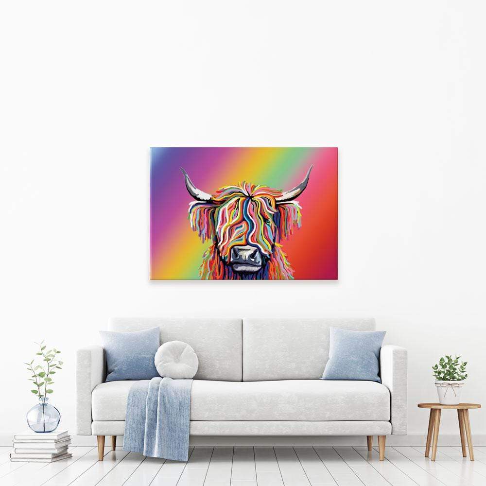 Rainbow Highland Cow Canvas Print wall art product J Merritt / Independent