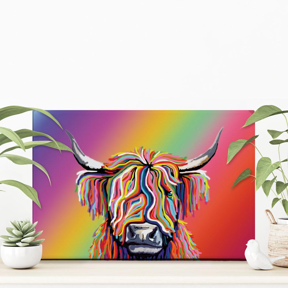 Rainbow Highland Cow Canvas Print wall art product J Merritt / Independent